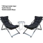 Hastunç Minderli - Maora Şezlong Seti Bahçe&balkon&teras&plaj Katlanır Ikili Set - 2 Şezlong 1 Sehpa - Siyah