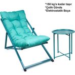 Hastunç Minderli - Miras Şezlong Seti Bahçe&balkon&teras&plaj Katlanır Set - 1 Şezlong 1sehpa - Turkuaz