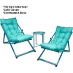 Hastunç Minderli - Zaat Şezlong Seti Bahçe&balkon&teras&plaj Katlanır İkili Set - 2 Şezlong 1 Sehpa - Turkuaz