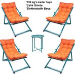 Hastunç Minderli - Zarrat Şezlong Seti Bahçe&balkon&teras&plaj Katlanır Dörtlü Set - 4 Şezlong 1 Sehpa - Turuncu