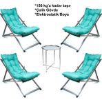 Hastunç Minderli - Zena Şezlong Seti Bahçe&balkon&teras&plaj Katlanır Dörtlü Set - 4 Şezlong 1 Sehpa - Turkuaz