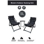 HASTUNÇ Minderli - Zetnnaa Şezlong Seti Bahçe&balkon&teras&plaj Katlanır Ikili Set - 2 Şezlong 1 Sehpa