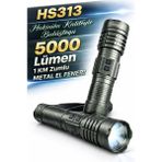 Hasuba HS313 5000 Lümen Şarj Edilebilir Zoomlu Metal El Feneri - 1 Km Menzilli - standart - Siyah