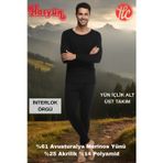 Hasyün Erkek Siyah %61 Yün Ter Emici Kaşındırmaz İçlik Uzun Kol Üst Alt Takım