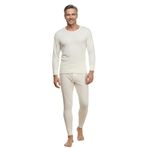 Hasyün Premium Erkek İçlik Takımı,%100 Yün, Uzun Kollu, Alt Üst Set, Sarı, M/L/XL, Bisiklet Yaka, Selanik Örme, 30 Derece Elde Yıkama (Krem, XL)
