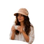 HatClub Exclusive Kadın Bej Vizör Şapka Çiçek Detaylı Ayarlanabilir Yapışkanlı Yazlık Güneş Koruyucu