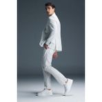 Hatem Saykı Beyaz Slim Fit Çizgili Kruvaze Keten Takım Elbise - 52 - 6 Drop