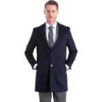 Hatemoğlu Lacivert Slim Fit Düz Mono Yaka Yünlü Kaşe Palto - 4XL