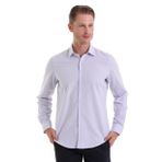 Hatemoğlu Lila Ç. Comfort Fit Çizgili Pamuklu Slim Yaka Uzun Kollu Spor Gömlek