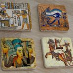 Hathor Ra'nın Gözü (Horus) Ramses ve Firavunlar Doğal Taş Bardak Altlığı 4'lü set - Natural Stone Coasters