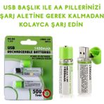 Hatıra Kutusu USB ile Şarj Olabilen 2 Li 1450 Mah Lityum Şarjlı Kalem Pil ( Lisinya )