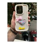 Hatreds Samsung Galaxy A34 Uyumlu Kılıf Sweet Kalpli İçi Yıldızlı Kurdaleli Kenarları Silikon Kapak, Krem-1