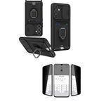 Hatreds Samsung Galaxy S21 FE Kılıf Askılı Lens Korumalı İpli Çok Fonksiyonlu Kapak+Hayalet Ekran Koruyucu, Siyah + Hayalet Ekran