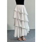 Hatun Atila Filamlı Keten Kumaş Fırfırlı Etek 5193 Beyaz