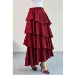 Hatun Atila Filamlı Keten Kumaş Fırfırlı Etek 5193 Bordo