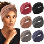 HAUHC Kadınlar için Ekstra Geniş Saç Bantları, 7" Büyük Pamuk Türban Düğümlü Bandana Kafa Bantları Kadınlar için Kaymaz, Kadın Saç Egzersiz Spor Yoga Cilt Bakımı için Boho Saç Bantları, 6 paket