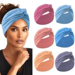 HAUHC Kadınlar için Ekstra Geniş Saç Bantları 7" Büyük Pamuk Türban Düğümlü Bandana Kafa Bantları Kadınlar için Kaymaz, Kadın Saç Egzersiz Spor Yoga Cilt Bakımı için Boho Saç Bantları, Çok Renkli