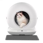 Haustier CB001 Akıllı Otomatik Kedi Tuvaleti, APP ile Uzaktan Kontrol, 75lt Hazne, 7lt Çöp haznesi, Ağırlık sensörlü, 45 Adet Çöp Torbası + Elekli Kum Paspası Hediyeli (Gri)