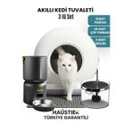 Haustier CB001 Gri Kedi Tuvaleti FW3 Mama Kabı ve Su Pınarı 3 lü Set- Siyah Türkiye Garanti