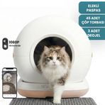 Haustier CB002 Bej Kameralı Akıllı Otomatik Kedi Tuvaleti, APP ile Uzaktan Kontrol, 72lt Hazne, 7lt