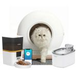 Haustier Cb002 Bej Kameralı Kedi Tuvaleti + Qq003 Beyaz Mama Kabı + Wf007l Beyaz Kedi Su Pınarı 3’Lü Set