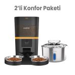 Haustier HST-QQ009 Dual Siyah Akıllı Mama Kabı, HST-WF009L-W Kedi Su Sebili 2 Li Set Haustier Türkiye Garantili