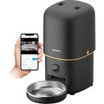 Haustier PF05 Kameralı 1080P FHD Gece Görüş Akıllı Kedi Köpek Otomatik Mama Kabı, Tuya App-Wifi Uzaktan Kontrol, Sesle Çağırma, 2.4Ghz/5Ghz, 4Lt hazne, Metal Kase (Siyah)