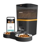 Haustier QQ005-Dual Gece Görüşlü 480P Kameralı, Akıllı Otomatik Kedi Mama Kabı, App Uzaktan Kontrol, Sesle Çağırma, 6lt Hazne, Çift Metal Kase (Siyah)
