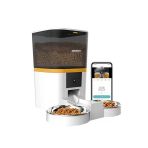 Haustier Qq005-Dual Kameralı Akıllı Kedi Köpek Otomatik Mama Kabı, App Uzaktan Kontrol, Sesle Çağırma, 480P Kamera, 6Lt Hazne, Çift Metal Kase (Beyaz) [Enerji Sınıfı A+]