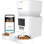 Haustier QQ025-DUAL Kameralı Akıllı Kedi Köpek Otomatik Mama Kabı, App Uzaktan Kontrol, Sesle Çağırma, 480P Kamera, Gece Görüşlü, 4lt Hazne, Çift Metal Kase - Beyaz