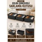 Hauswert 3'lü Set Çekmece, Dolap Içi Düzenleyici Çelik Kenar Çerçeve Destekli Yırtılmaz Esnemez Kumaş Hurç - SİYAH