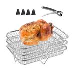 Hava Fritöz Kasesi - İstiflenebilir Paslanmaz Çelik Hava Fritöz Sepeti | Hava Fritöz Paslanmaz Çelik | Hava Fritöz Kitabı | Hava Fritöz Fırını İçin 3 Katman Kurum Rafı Pres Ocak, Dikdörtgen Hava Fritö