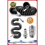 Havalı Yüksek Kalite Kompresör Spiral Hava Hortumu 8 Mm 15 Metre Hava Jakı Kompresör Recor Paket