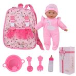 haveahug 33 cm Yumuşak Bebek Oyuncak Bebek Yanına Al Pembe Bebek Sırt Çantası Taşıyıcı, Şişe ve Aksesuarlarla 6 Parça Oyun Seti (Pembe)