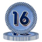 Havercamp Erkek 16. Doğum Günü 7" Tabaklar (24 adet)! Metalik folyo baskılı 24 tatlı tabağı #16 ve neon kenarlıklar.