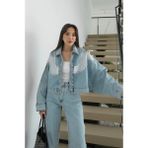 Havoş Açık Mavi Dantel Detaylı Denim Ceket