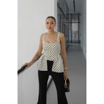 Havoş Ekru Peplum Detaylı Puantiyeli Bluz