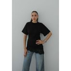 Havoş Siyah Asimetrik Dantel Detaylı Bluz