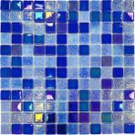 Havuz, Banyo, Sauna, Spa, Iç , Dış, Zemin, Duvar, Kaplama ve Dekorasyon Uygulamalarında Tüm Yüzeyler Için, 25X25MM. Lüster Blue, 31.5X31.5CM. Fileli Cam Mozaik. ( 10FILEKARO=1 M2 ) - Mavi Lüsterli