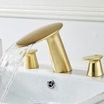 Havza Bataryası Musluğu 3 Delik 2 Saplı, Banyo Lavabo Bataryası Musluğu Şelale Bölünmüş Pirinç 2 Saplı 3 Delik Havza Bataryası(Brushed gold)