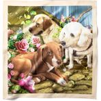 Hawwa Floral Köpek Dostları Desenli Saten Fular - Çok Renkli