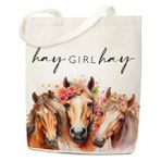 Hay Girl Hay Tote Çanta, Kadınlar için At Hediyeleri Kanvas Çanta, Komik Atlar Aşık At Sahibi Hediyesi, Anne, Kızı, Kovboy Kız, Sevimli Bez Çanta Alışveriş Yeniden Kullanılabilir Bakkal Plaj Omuz