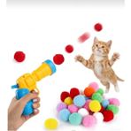 Hayal Patishop Kedi Oyuncağı Renkli Yumuşak Peluş Pompon Fırlatan Interaktif Eğitici Yakalama Top Atma Tabancası