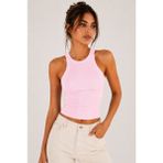 Hayalet %100 Pamuk Basic T-Shirt – Halter Yaka Kadın Kaşkorse / Fitilli Atlet - Pembe