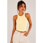 Hayalet %100 Pamuk Basic T-Shirt – Halter Yaka Kadın Kaşkorse / Fitilli Atlet - Sarı