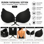 HAYALET Silikon Yapışkanlı Kelebek Push Up Sütyen Önden Bağcıklı Askısız Siyah B-80/85