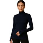 Hayalet Yumuşak Dokulu Pamuk Dokuma Uzun Kol Dik Yaka Parmak Geçmeli Body Modal T-Shirt - Lacivert