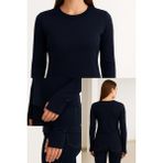 Hayalet Yumuşak Modal Dokulu Pamuk Dokuma Uzun Kol Parmak Geçmeli Bisiklet Yaka Body – Esnek Basic T-Shirt - Lacivert - XL