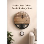 Hayalevim Ahşap Premium Sessiz Sarkaçlı Duvar Saati, Modern Salon Dekor, Duvar Saati Montajlı Gönderim Ahşap Saat - 40 cm