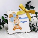 Hayaller Dükkanı 25 Adet Çerçeve Ahşap Magnet Fiyonlu Erkek Bebek Yenidoğan Lik - Renkli